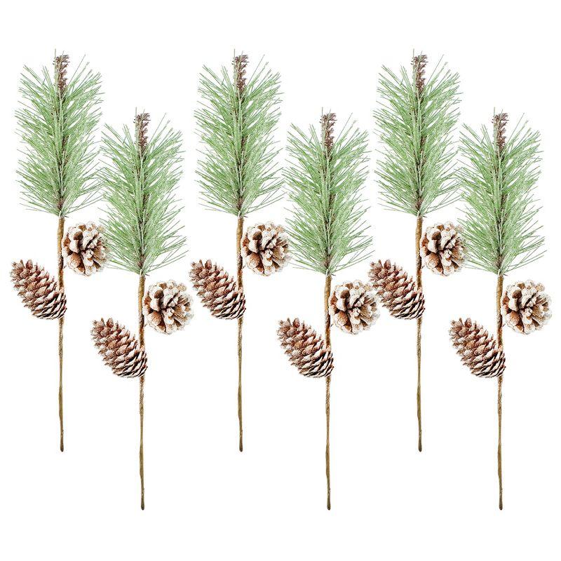 Frosted Pine Cone and Evergreen Christmas Floral Picks, 6-Pack