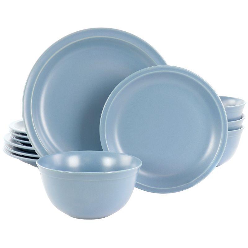 Blue Ceramic 12-Piece Round Dinnerware Set for Four