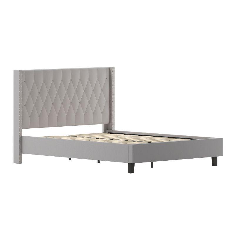 Flash Furniture Riverdale Tufted Upholstered Platform Bed with Accent Nail Trimmed Extended Sides