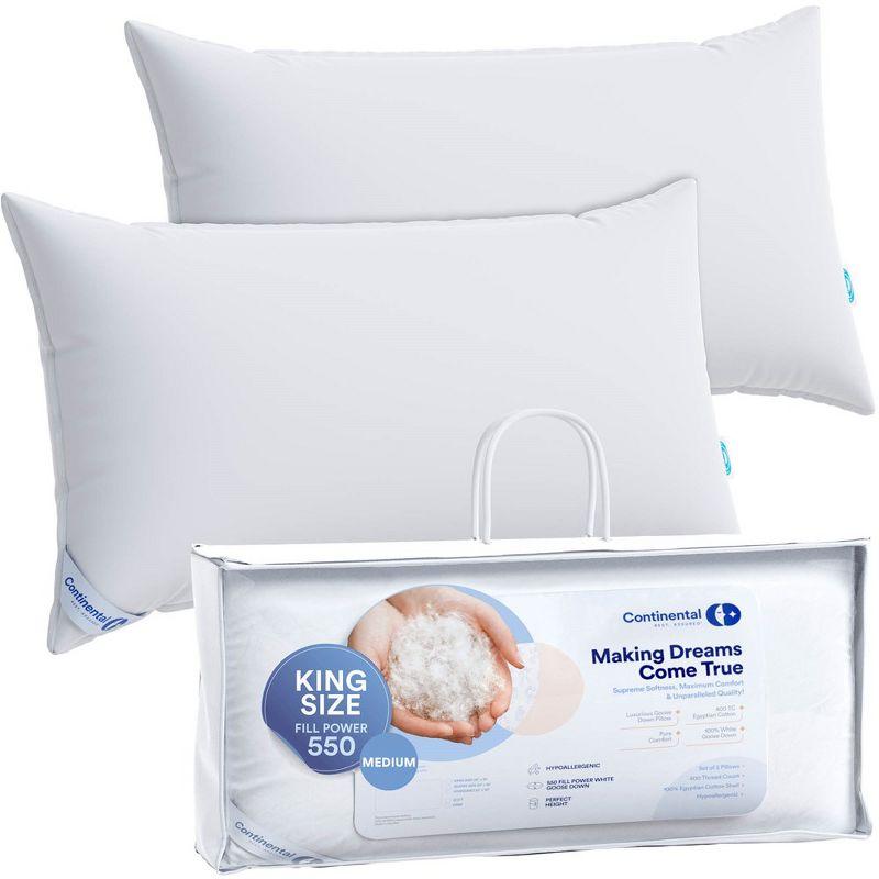 King Size White Goose Down Medium Fill Power Pillows - Pack of 2