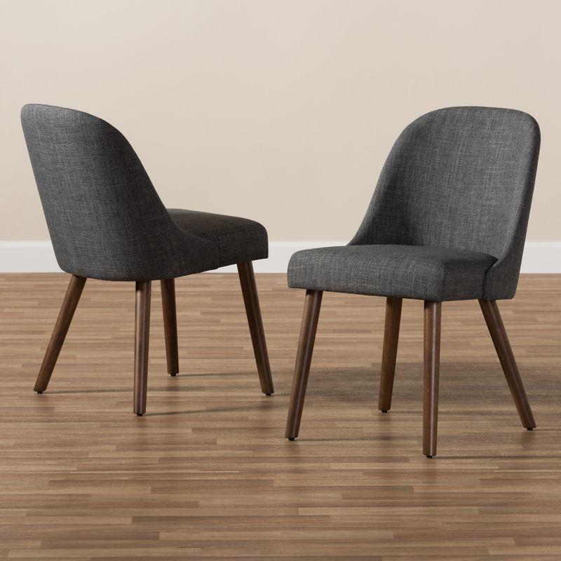 Set of 2 Cody Mid Century Modern Dining Chairs - Baxton Studio: Walnut, Fabric Seat, Foam-Padded, Retro Look