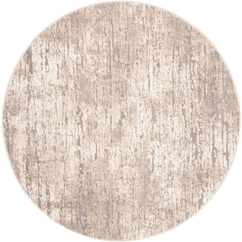 Ivory Abstract Hand-knotted Round Synthetic Rug 6'7"