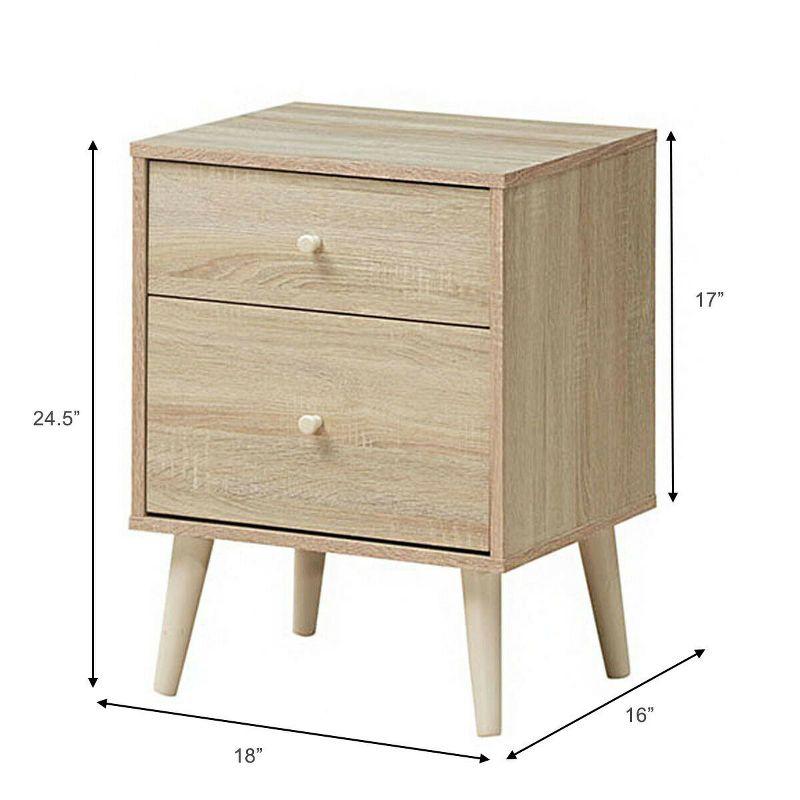 Costway Nightstand 2-Drawer Beside End Side Table w/Rubber Legs Oak Finish