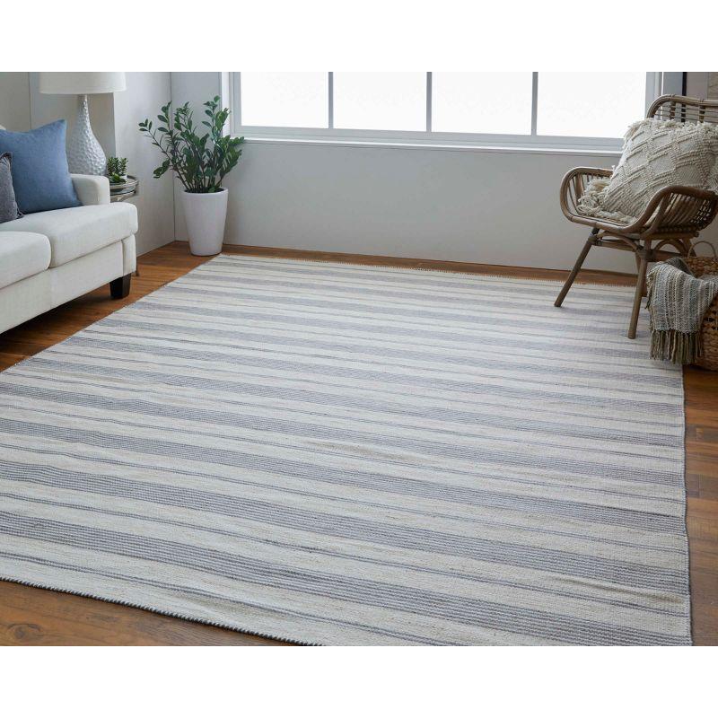 Gray and Ivory Striped Synthetic Indoor/Outdoor Area Rug