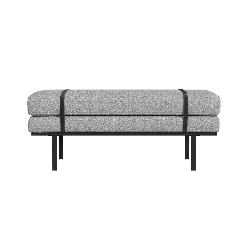 HomePop Upholstered Bench Gray Boucle: Modern Entryway & End of Bed Seating, Metal Legs, Faux Leather Detail
