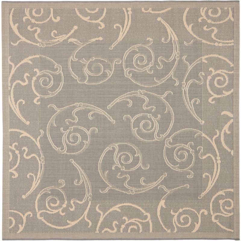 Gray and Natural Baroque Print Square Outdoor Area Rug