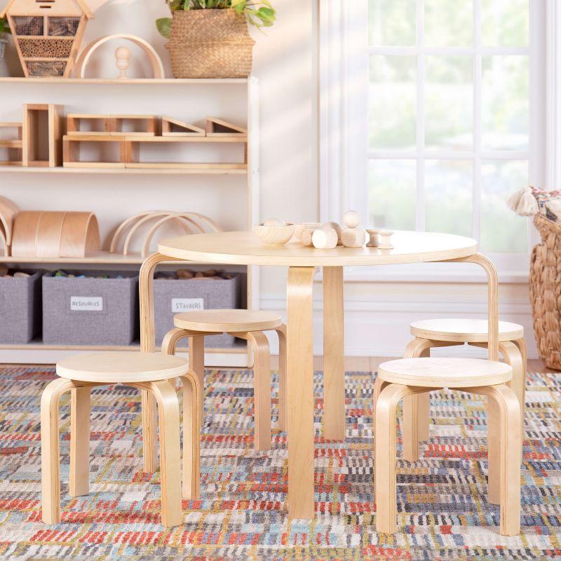 Birchwood Natural Round Toddler Play Table & 4 Stools Set