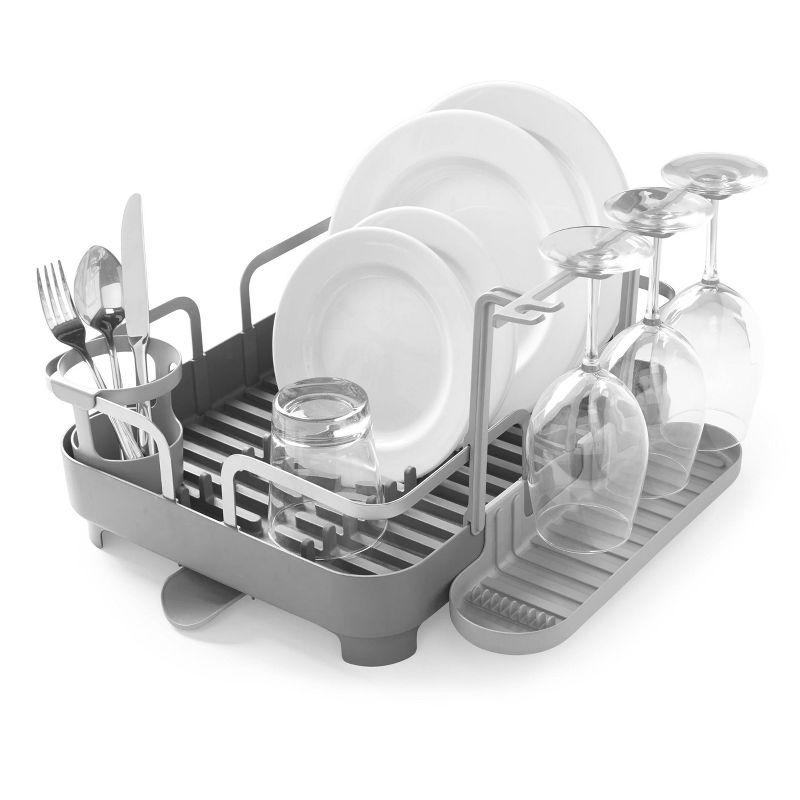 Charcoal Metal Dish Rack with Utensil Cup and Wine Glass Holder