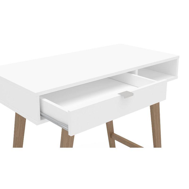 White Wood Writing Desk with Drawer and Open Shelf