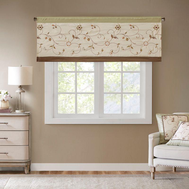 Serene Floral Embroidered 50'' W Window Valance