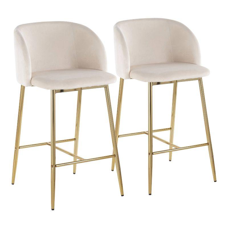 Elegant Gold Steel and Cream Velvet Counter Stools, Set of 2