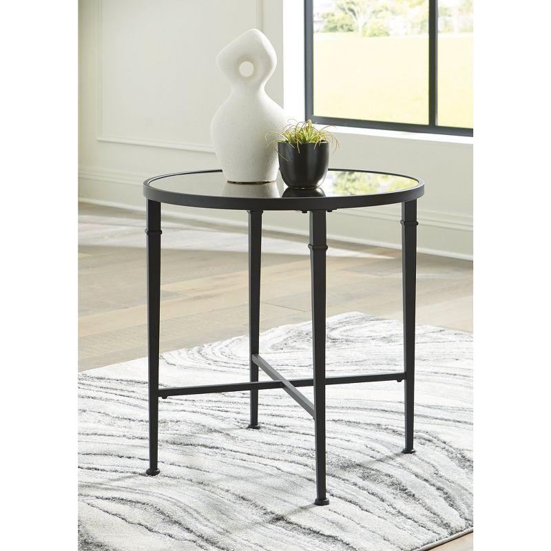 Signature Design by Ashley Cadeburg Round Mirrored Top Accent Table, Black