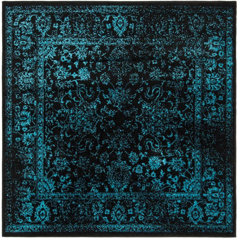 Adirondack Vintage Black/Teal Square Easy-Care Area Rug - 6' x 6'