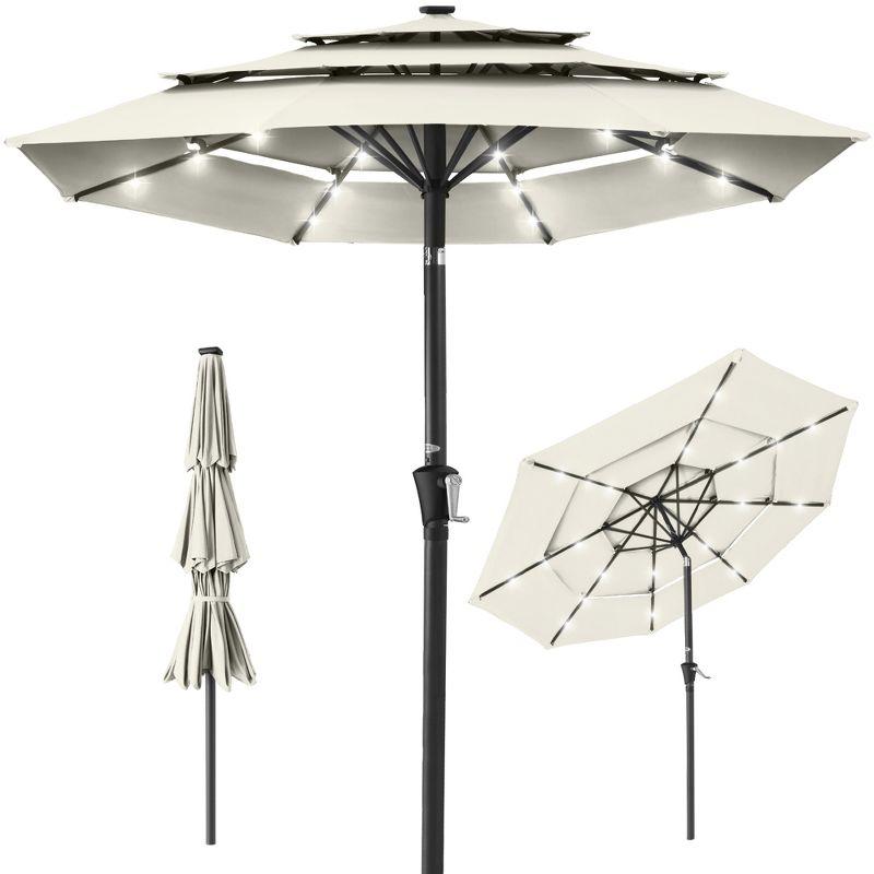 Best Choice Products 10ft 3-Tier Solar Patio Umbrella w/ 24 LED Lights, Tilt Adjustment, Easy Crank - Ivory