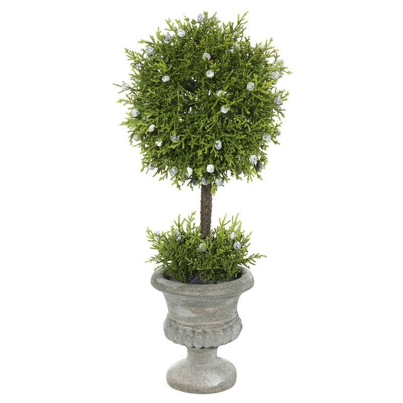 15" Green Plastic Oregon Juniper Topiary in Gray Resin Pot