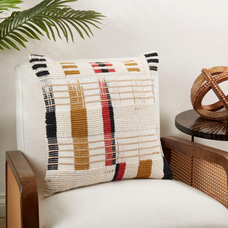 Modern Multicolor Cotton Geometric Throw Pillow, 20"x20"