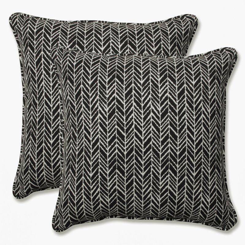 Black and Off-White Herringbone Outdoor/Indoor Square Throw Pillows Set