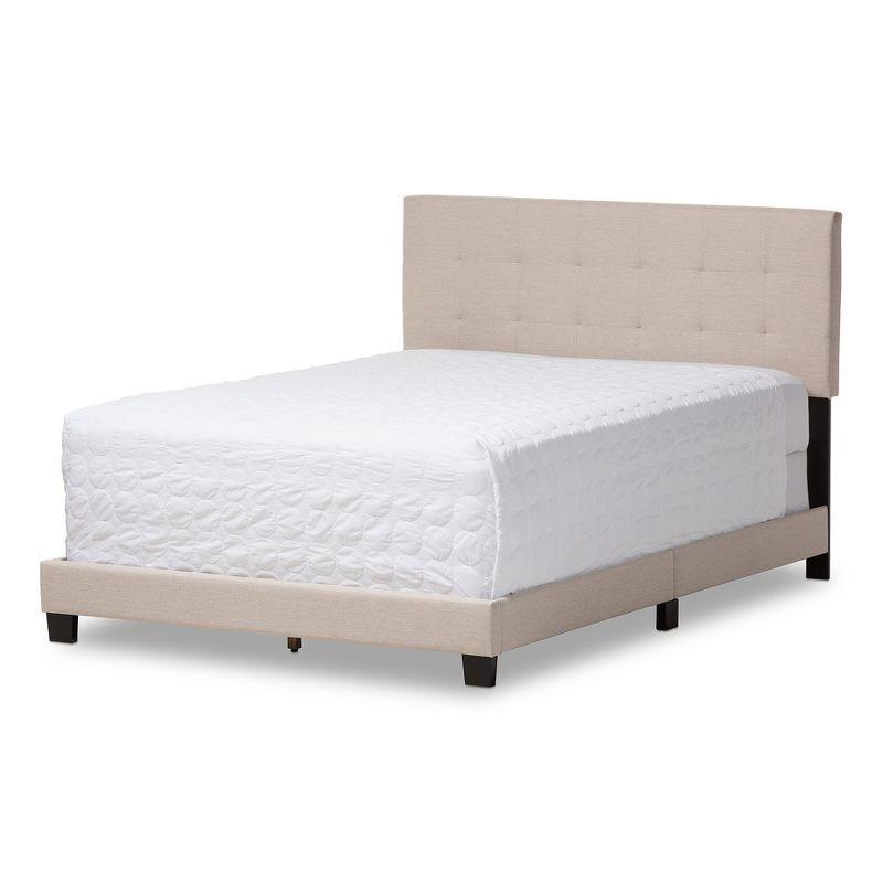 Beige Tufted Upholstered Queen Bed with Wood Frame