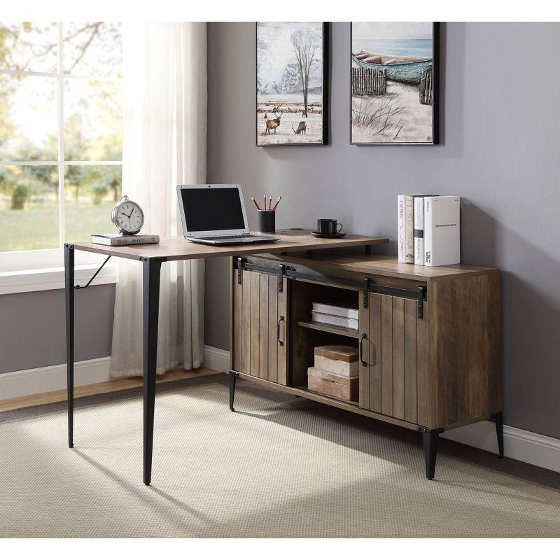 Executive Rustic Oak Corner Desk with USB Port and Filing Cabinet