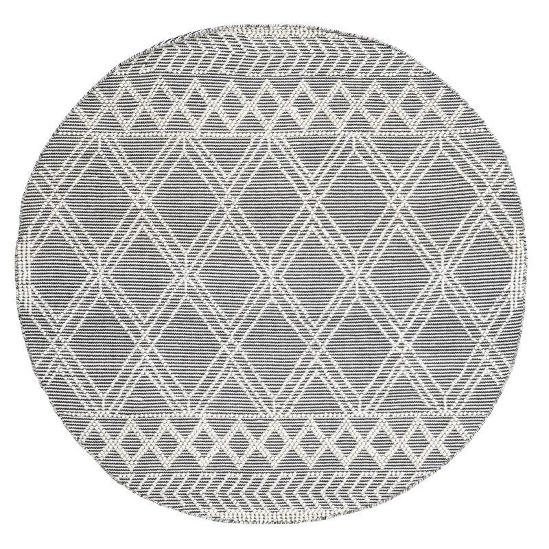 Handmade Gray Wool Tufted Trellis Round Area Rug