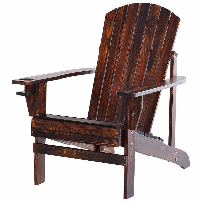 Outsunny Oversized Adirondack Chair, Outdoor Fire Pit and Porch Seating, Classic Log Lounge w/ Built-in Cupholder for Patio, Backyard