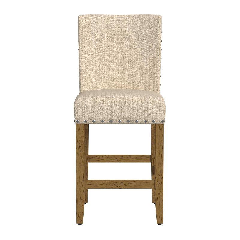 24" Flax Tan Upholstered Counter Height Barstool with Nailhead Trim