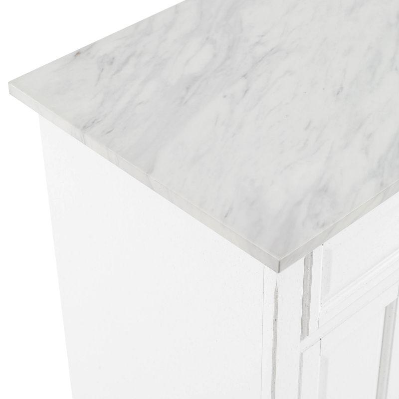 Avery Kitchen Island/Cart Distressed White/White Marble - Crosley: Adjustable Shelves, Particle Board Frame, 6 Shelves, 2 Drawers