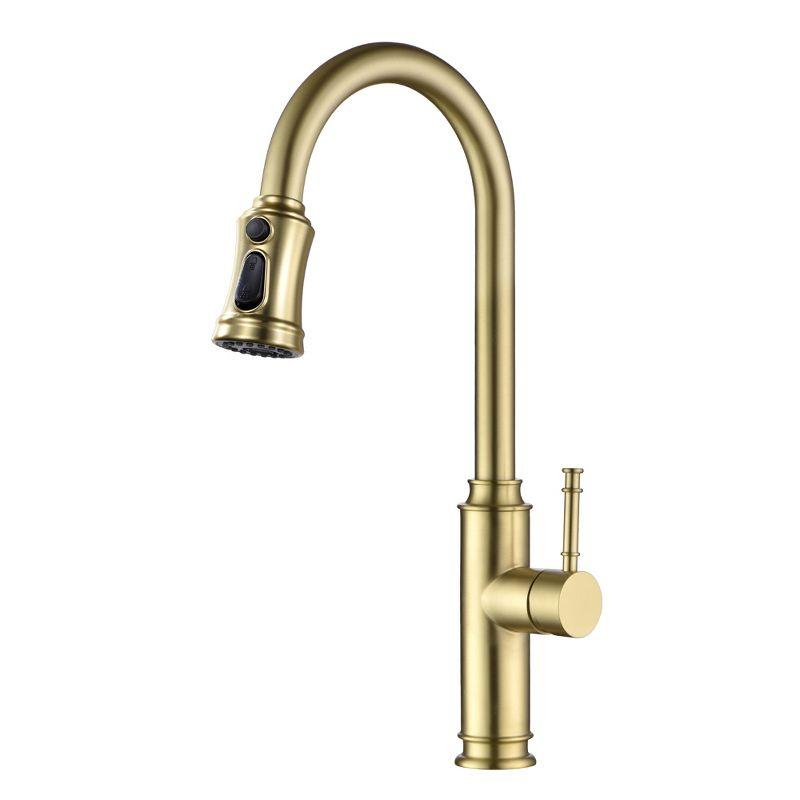 Brushed Gold Single Handle Pull Down Kitchen Faucet with Spray