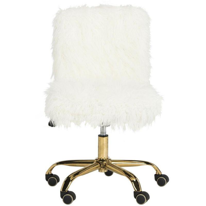 26'' White and Gold Faux Sheepskin Transitional Swivel Task Chair