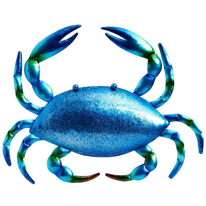 Blue and Green Metal Crab Wall Sculpture