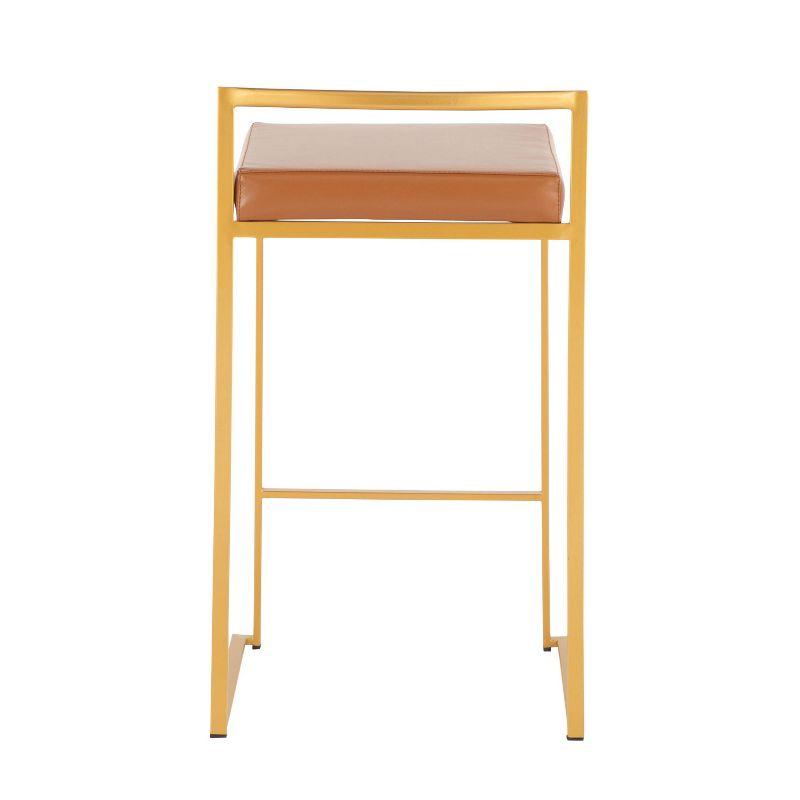 Set of 2 Fuji Stackable Counter Height Barstools Leather/Steel Gold/Camel - LumiSource: Upholstered, 250lb Capacity, Painted Finish