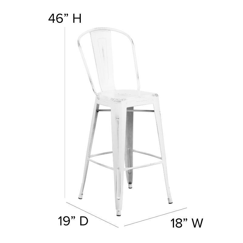 Flash Furniture Commercial Grade 30" High Distressed White Metal Indoor-Outdoor Barstool with Back