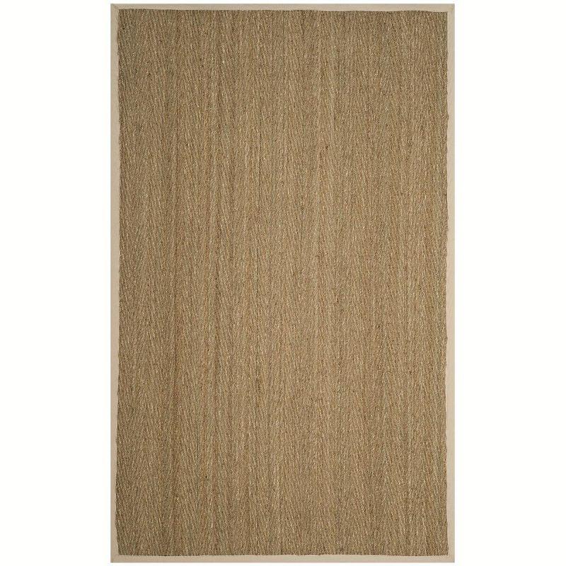 Ivory and Natural Herringbone Seagrass Area Rug, 5' x 8'