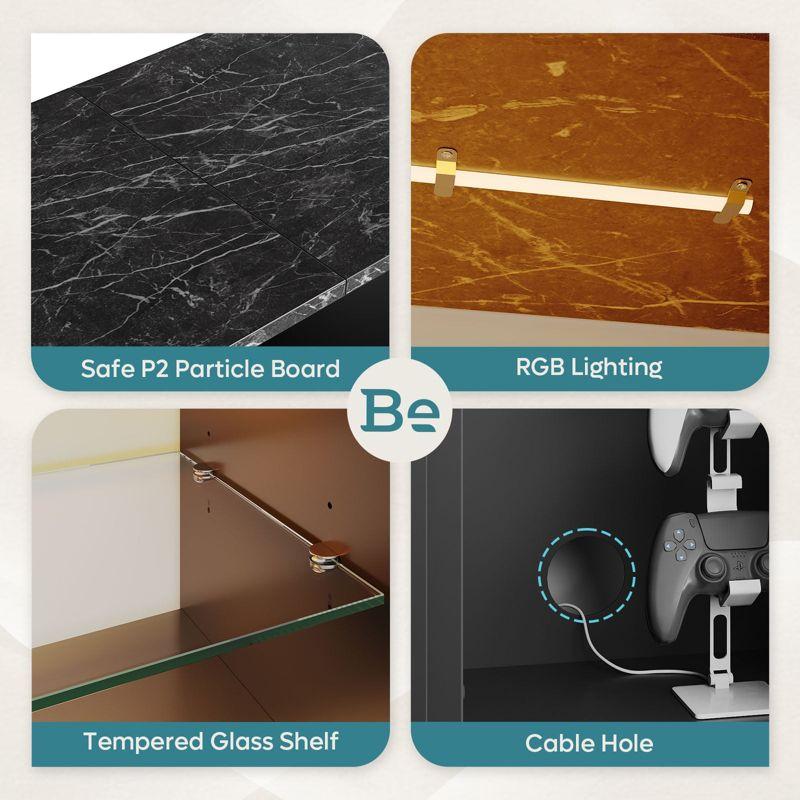 Bestier TV Stand for TVs up to 70" with LED Light, Entertainment Center for PS5 with Shelves, Black Marble