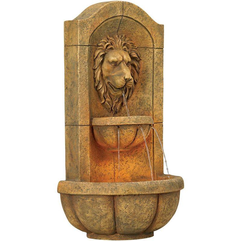 John Timberland Lion Head Rustic 2 Tier Outdoor Wall Water Fountain with LED Light 29 1/2" for Yard Garden Patio Home Deck Porch Exterior Balcony