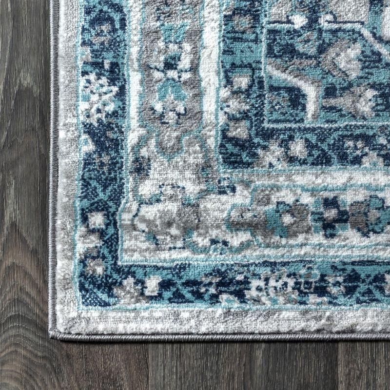 5'x5' Modern Persian Vintage Medallion Area Rug, Light Grey/Blue - JONATHAN Y