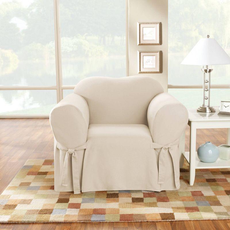 Duck Chair Slipcover Natural - Sure Fit: Cotton Stretch Fit, Machine Washable, Indoor Use, Box Cushion Compatible