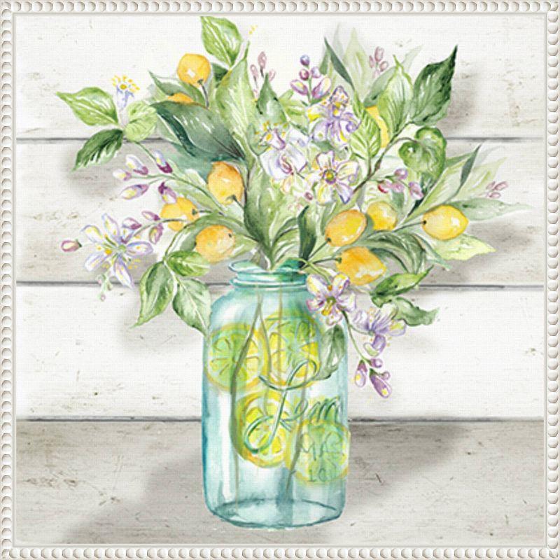 Amanti Art Watercolor Lemons in Mason Jar Shiplap by Tre Sorelle Studios Framed Canvas