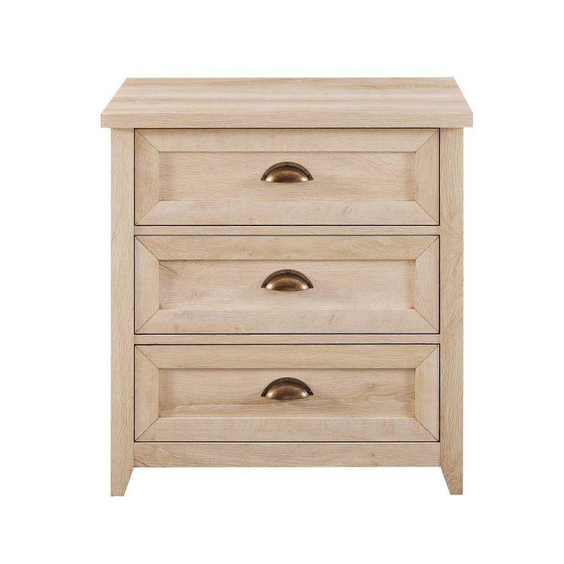 Fontella Transitional 3 Drawer Nightstand White Oak - Saracina Home: Farmhouse Style, MDF, Storage Solution