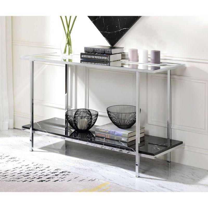 Angwin Console Table Mirrored Faux Marble/Chrome - Acme Furniture: Elegant Living Room Furniture with Fixed Shelf