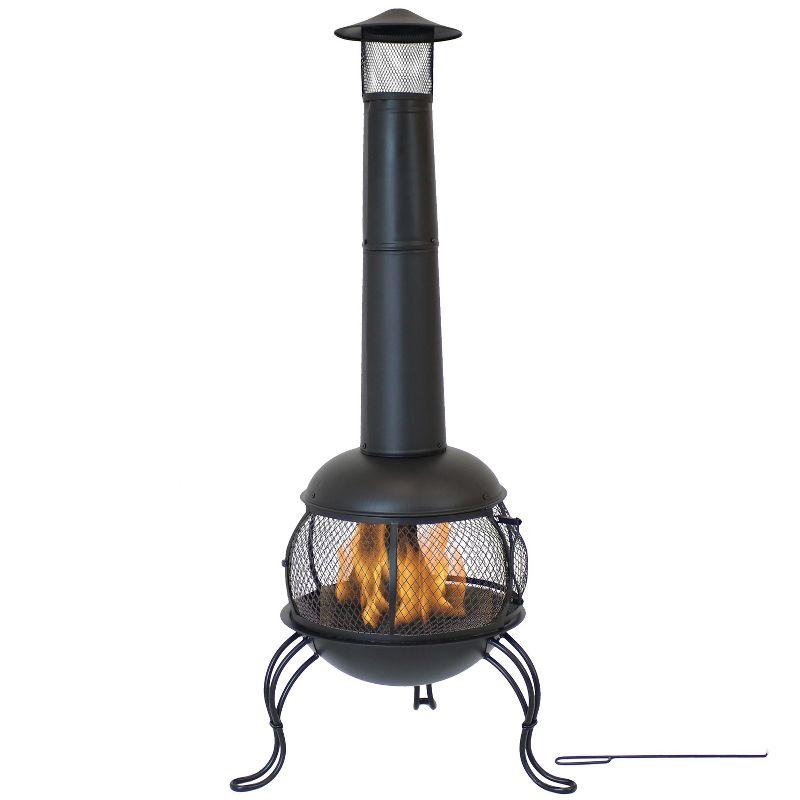 66" Black Steel Wood-Burning Outdoor Chiminea with Rain Cap