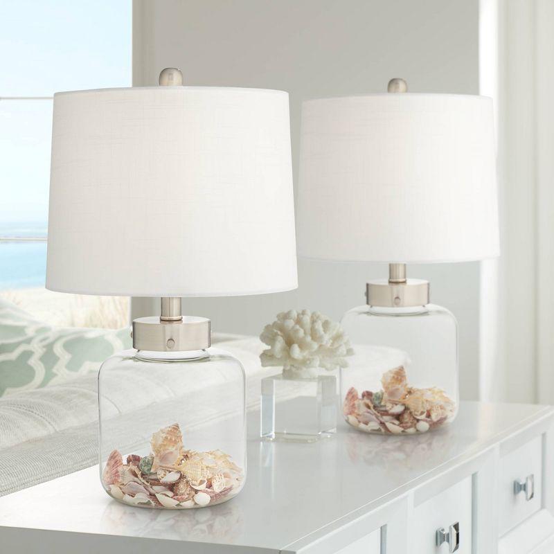 360 Lighting Coastal Accent Table Lamps 20.5" High Set of 2 Small Clear Glass Fillable Shells White Drum Shade for Living Room Family Bedroom