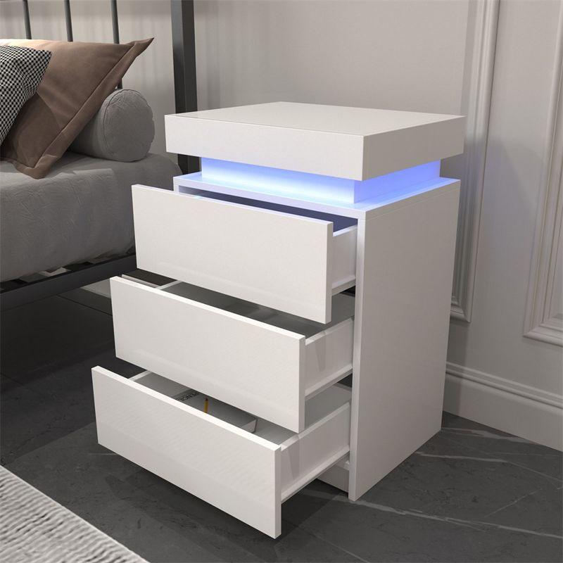 LED Nightstand With 3 Storage Drawers, Modern Multi-Color LED Night Table Bedside Table, Easy Assembly Modern Wooden End Table For Bedroom