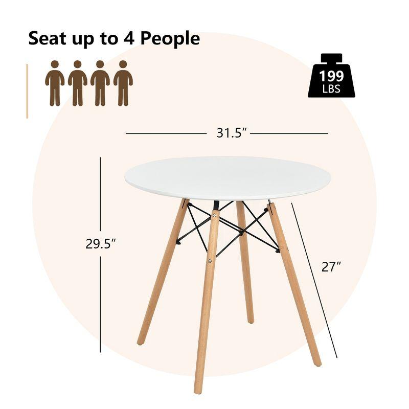 White Round Dining Table with Beech Wood Legs