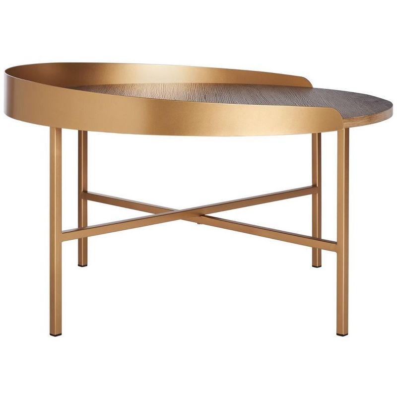 Prague Round Coffee Table - Light Grey Oak/Gold - Safavieh