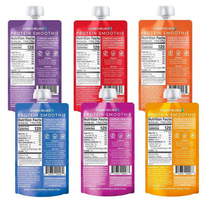 Designer Wellness Protein Smoothie, Real Fruit, 12g Protein, Low Carb, Zero Added Sugar, Gluten-Free, Mixed Variety, 12 Count
