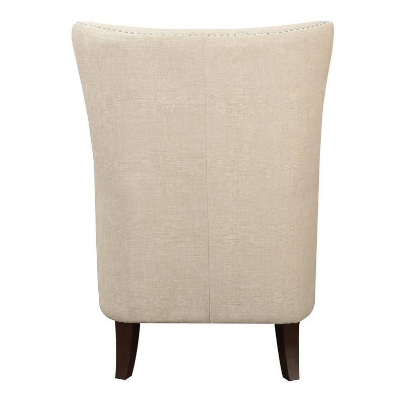 Transitional Cream Winged Accent Chair with Silver Nailhead Trim