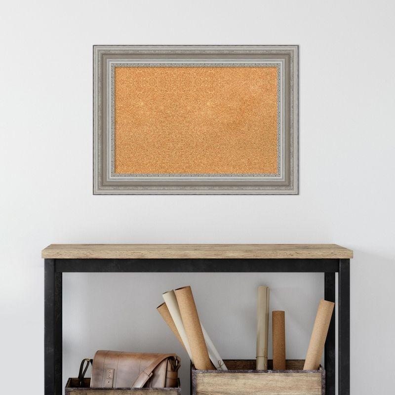 Amanti Art Natural Cork Board Framed Parlor Silver Bulletin Board 30 in. x 22 in.