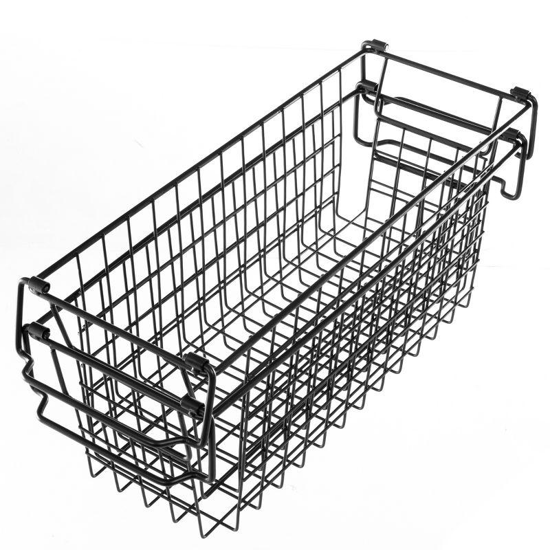 Set of 2 Black Metal Wire Storage Bins with Handles