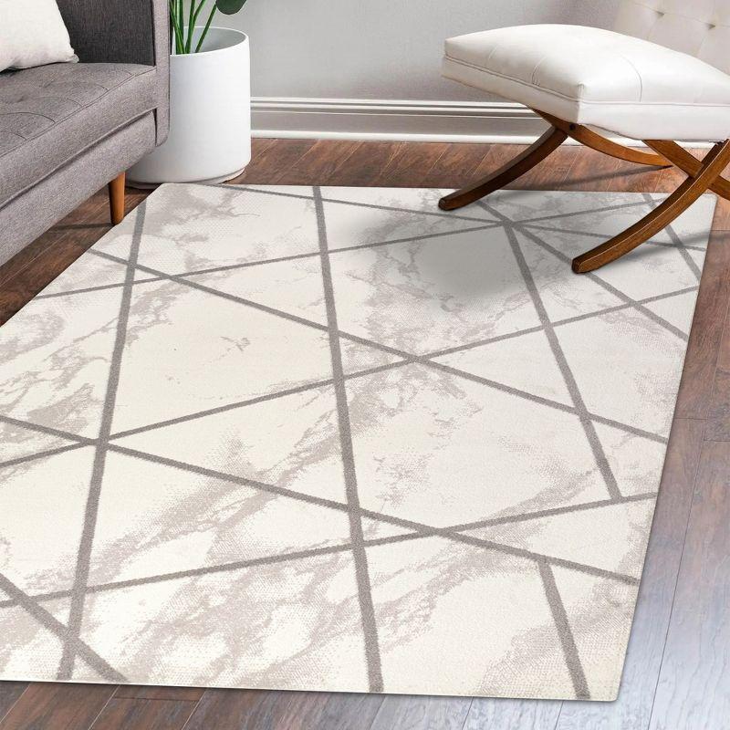 3' x 5' Patras Modern Geometric Marbled Area Rug, Ivory/Gray - JONATHAN Y
